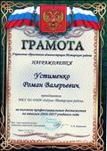 Грамота Управления образования  администрации Татарского района за высокие профессиональные достижения по итогам 2016-2017 учебного года